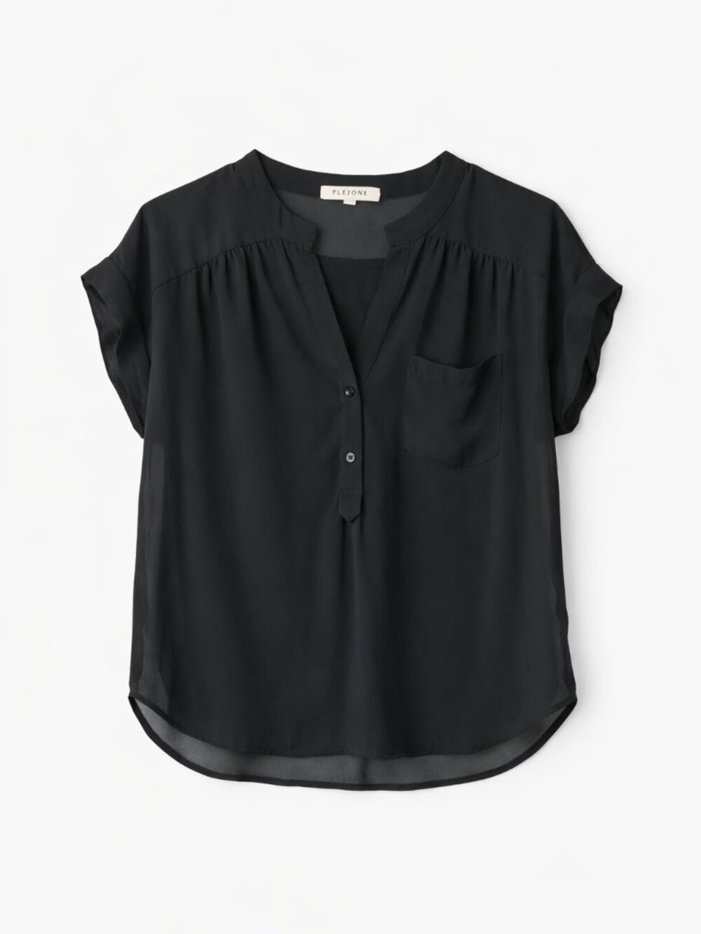 Pleione Women’s Sheer Black Button‑Front Blouse | Size M